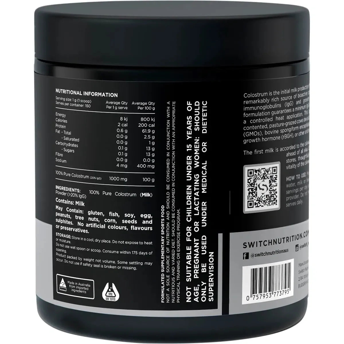 Switch Colostrum 100% Pure Colostrum Powder Immune Boosting High Grade 150g