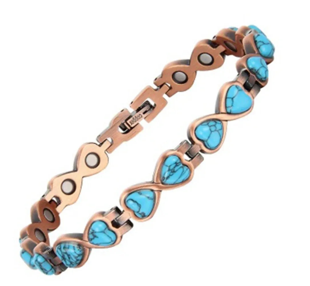 Copper Magnetic Bracelet Arthritis Pain Relief Turquoise Hearts Healing Bangle
