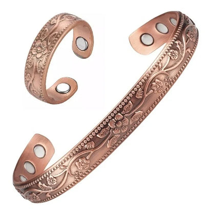 Copper Magnetic Floral Ring & Bracelet Arthritis Pain Relief Bangle Healing Therapy