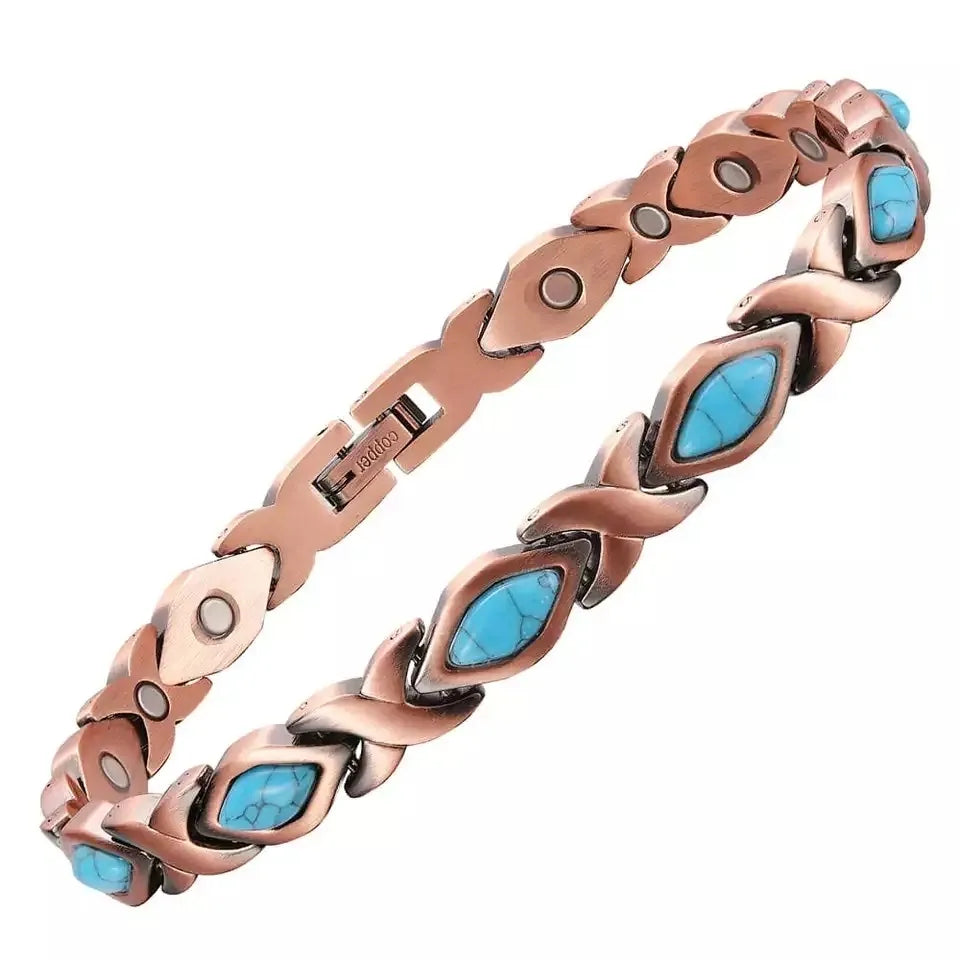 Copper Magnetic Hugs & Kisses Turquoise Bracelet Arthritis Pain Relief Bangle 99.9%