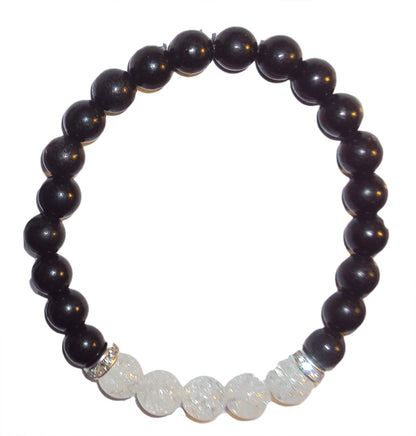 Shungite Bead Bracelet Pendant, Genuine Russian Shungite Cracked Quartz Necklace