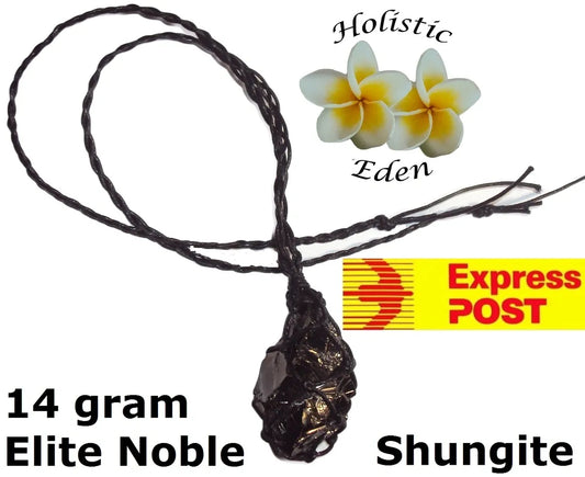 Elite Noble Shungite Pendant Necklace - EMF Protection Healing Stone Braid Cage
