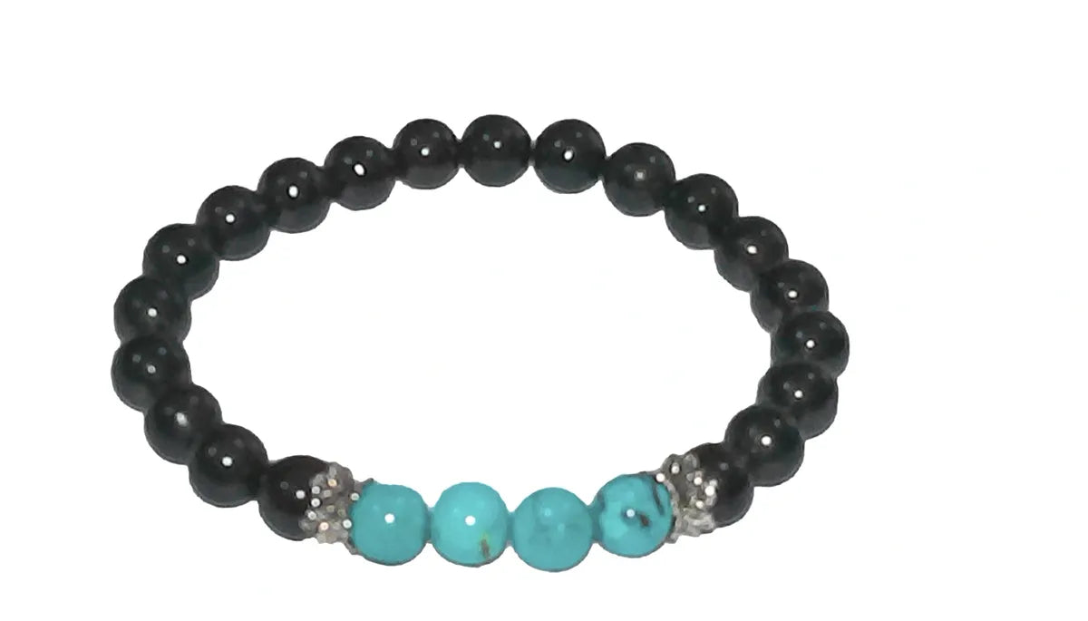 Genuine Shungite, Natural Turquoise Bead Bracelet, EMF Protection Healing Stones