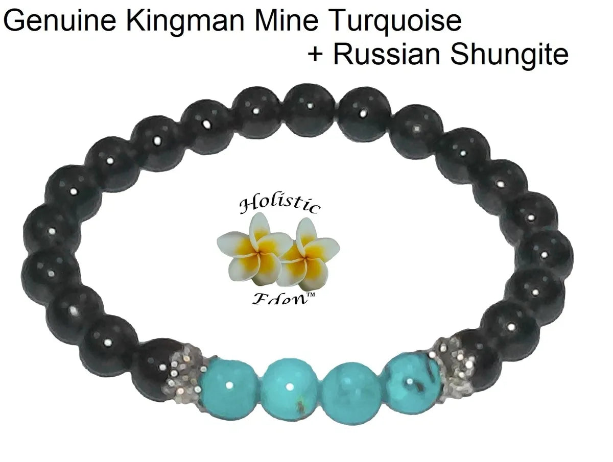 Genuine Shungite, Natural Turquoise Bead Bracelet, EMF Protection Healing Stones