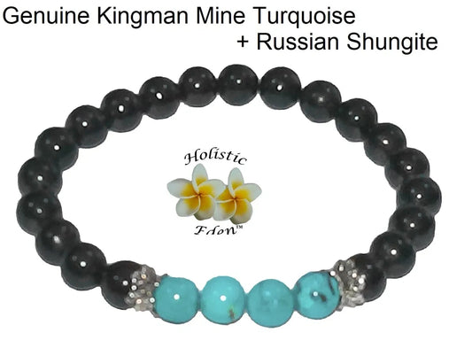 Genuine Shungite, Natural Turquoise Bead Bracelet, EMF Protection Healing Stones