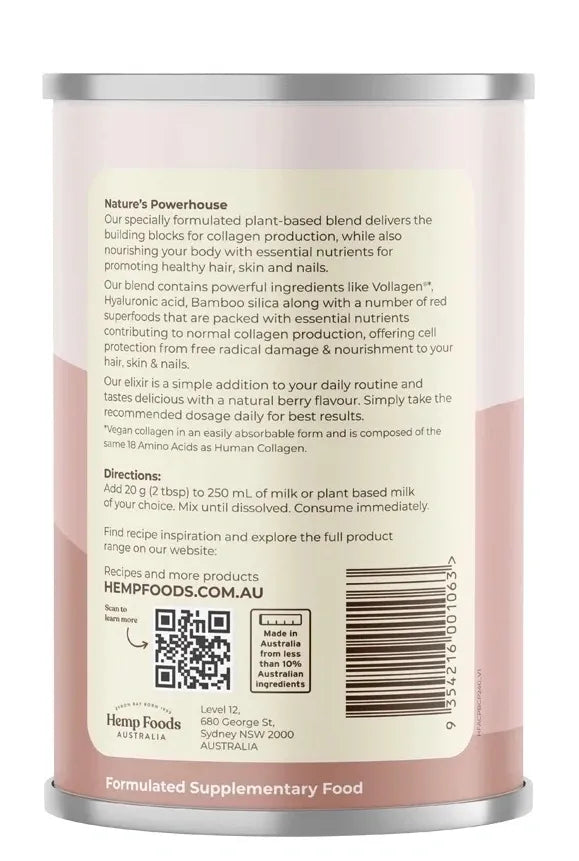Hemp Foods Australia Plant-Based Collagen+ Bamboo Silica + Hyaluronic Acid 240g