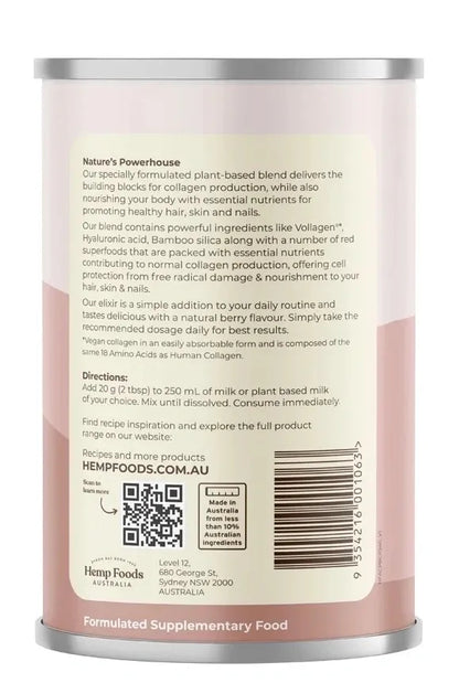 Hemp Foods Australia Plant-Based Collagen+ Bamboo Silica + Hyaluronic Acid 240g