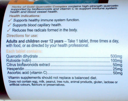 Herbs of Gold 500mg Quercetin, Vitamin C, Rutin, Bioflavenoid, Tablets