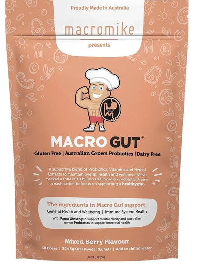 MACRO MIKE Probiotic Macro Gut Mixed Berry Flavour 30x5g Satchels