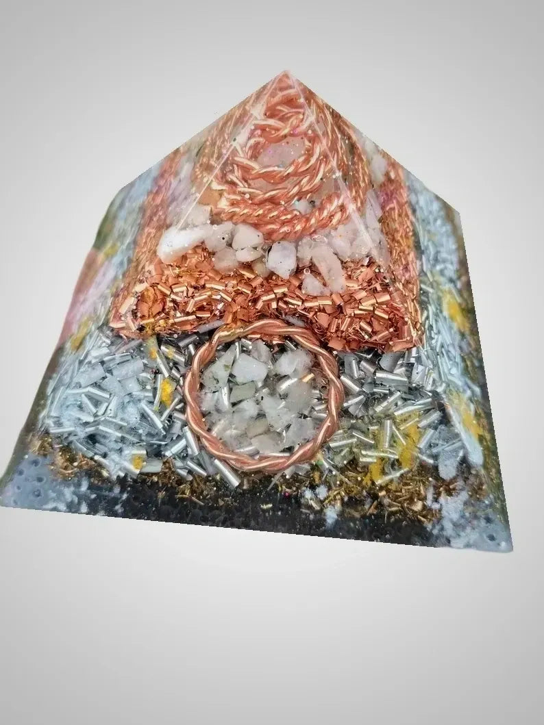 Moonstone Orgonite Copper Tensor Ring EMF Protection Giza's Grace Pyramid