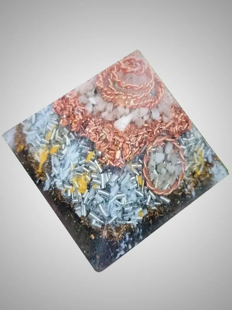 Moonstone Orgonite Copper Tensor Ring EMF Protection Giza's Grace Pyramid