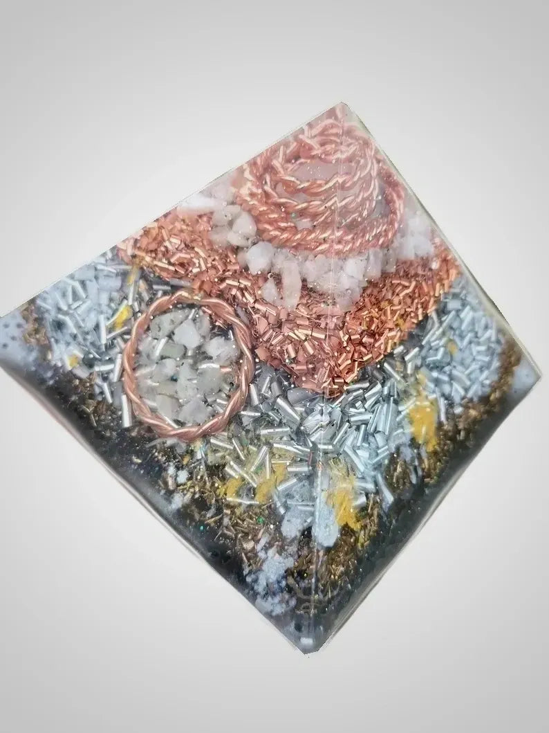 Moonstone Orgonite Copper Tensor Ring EMF Protection Giza's Grace Pyramid