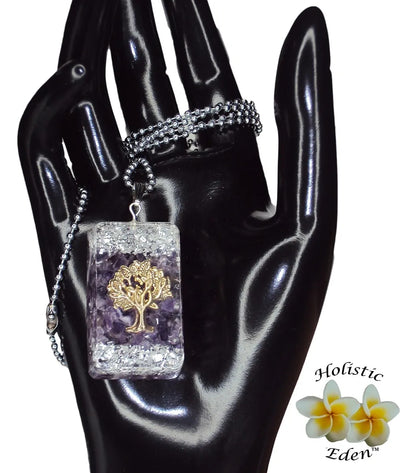 Natural Amethyst Crystal Tree of Life Pendant, Necklace