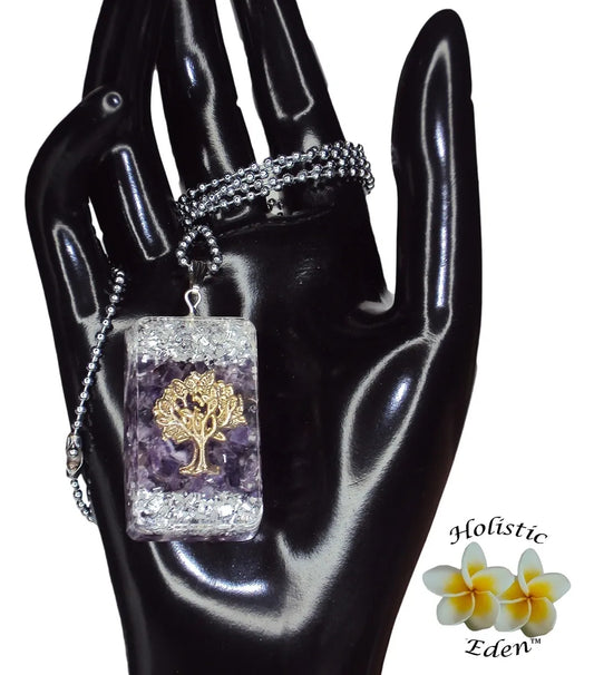 Natural Amethyst Crystal Tree of Life Pendant, Necklace