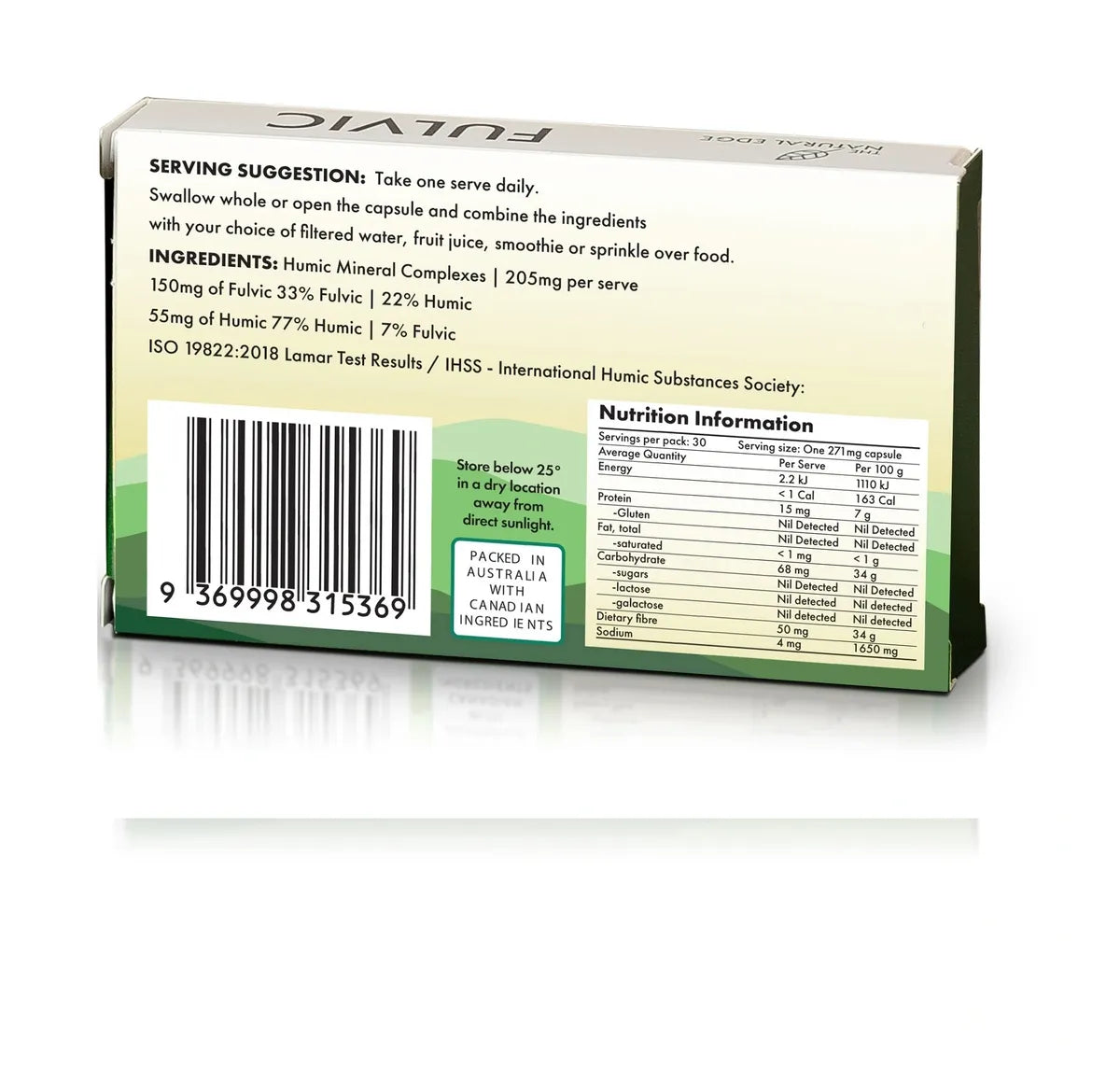 Natural Edge Fulvic Acid 100% Pure Organic Mineral Complex Supplement 30 Capsules