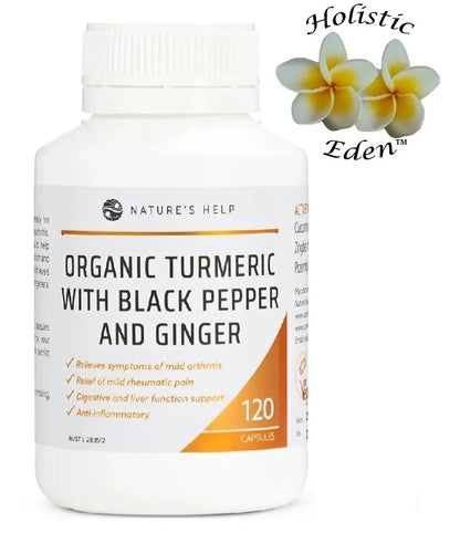 Nature's Help Organic Turmeric, Black Pepper & Ginger 120 Caps Anti Inflammatory