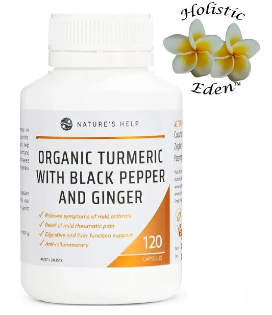 Nature's Help Organic Turmeric, Black Pepper & Ginger 120 Caps Anti Inflammatory