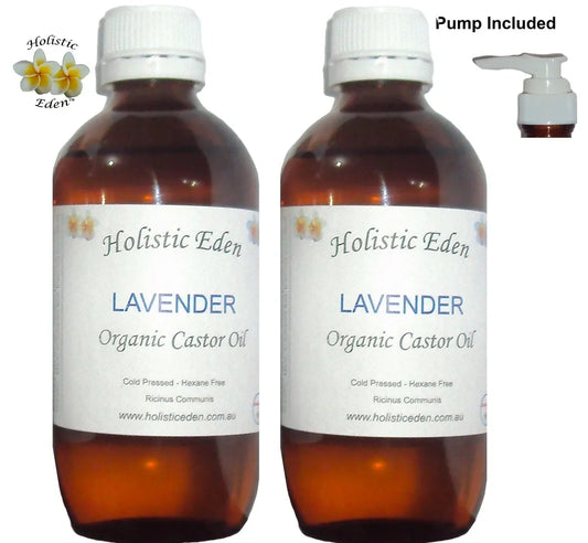 ORGANIC Castor Oil and Lavender Essential Oil Hexane Free Cold Pressed in Glass