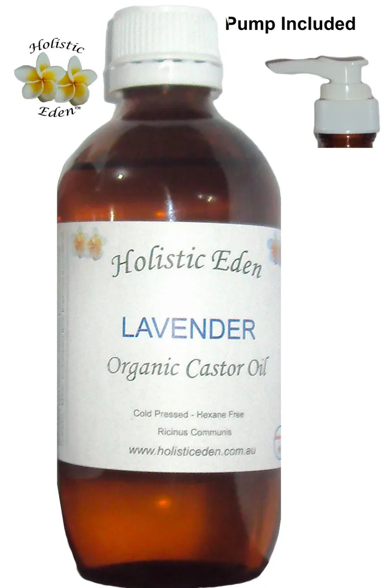 ORGANIC Castor Oil and Lavender Essential Oil Hexane Free Cold Pressed in Glass