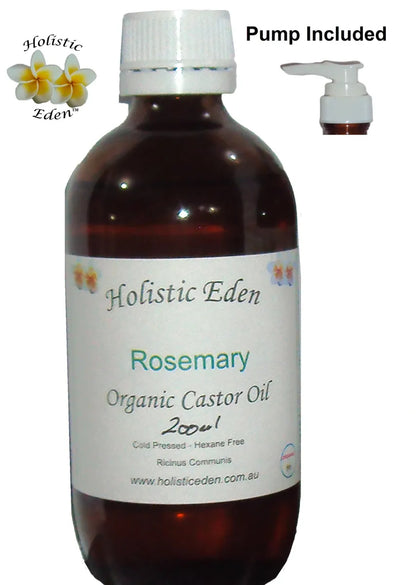 ORGANIC Castor Oil and Rosemary Essential Oil Hexane Free Cold Pressed in Glass