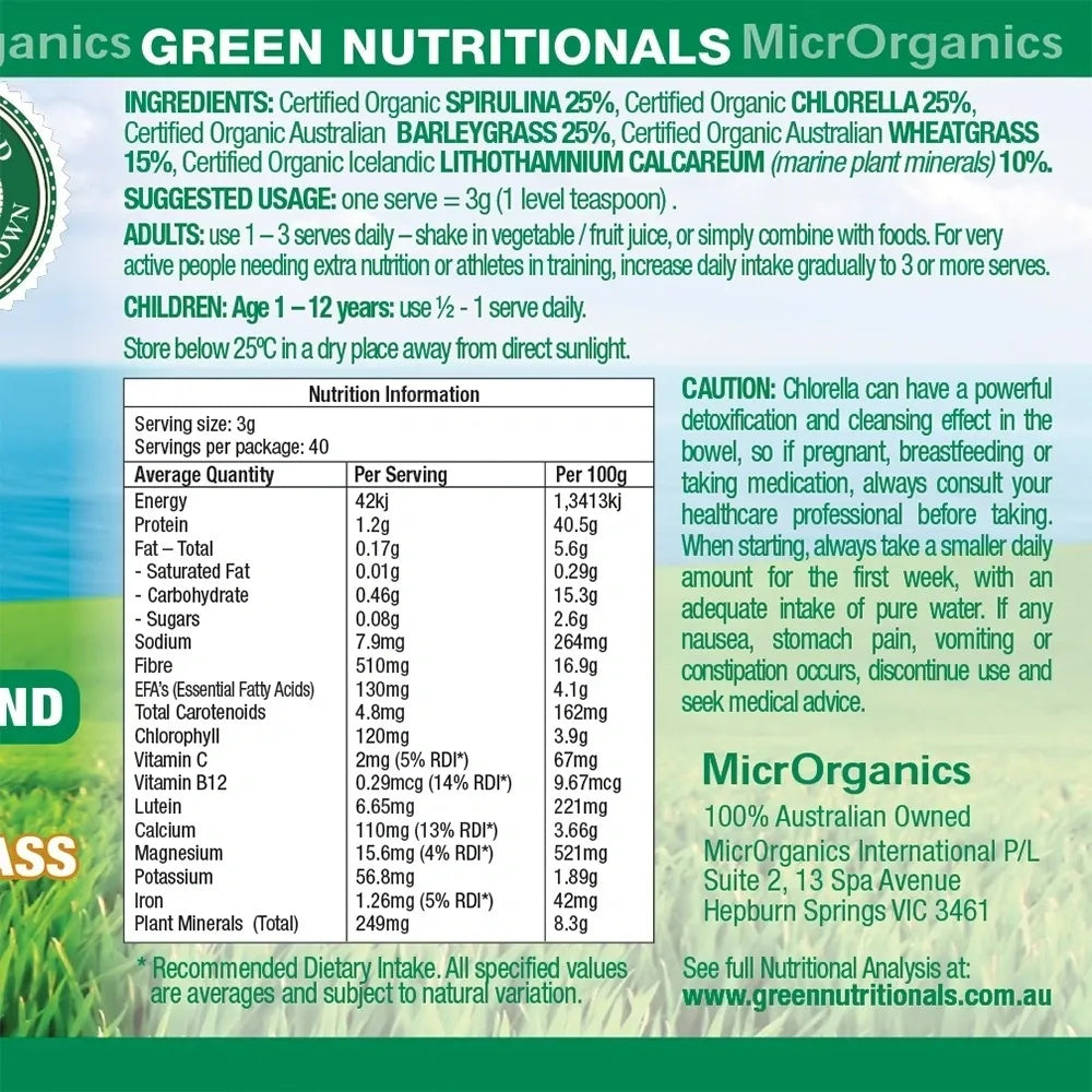 Organic Chlorella Spirulina Barley Grass Wheatgrass Green Superfoods Powder 450g