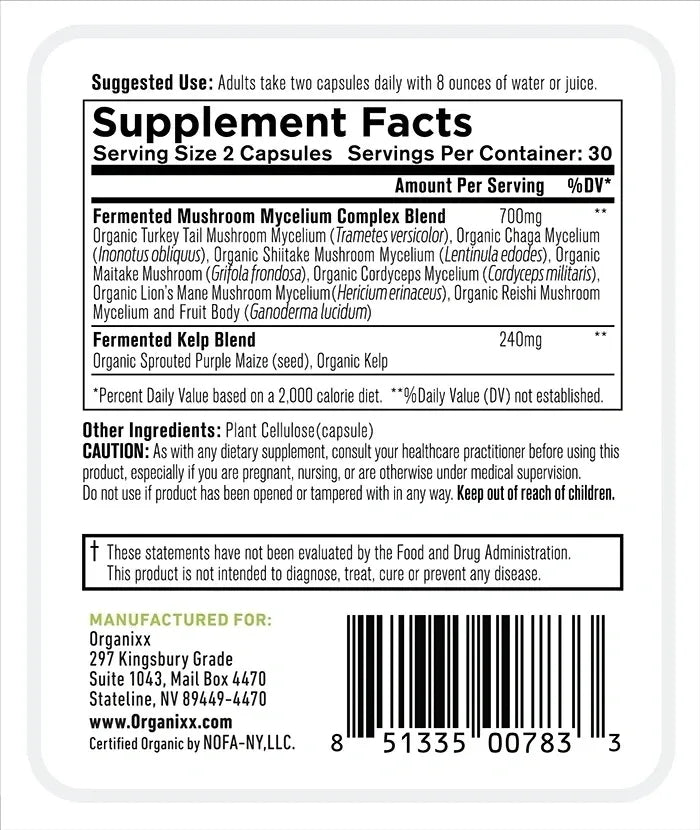 Organixx 7 Mushrooms Immune-Supporting Fermented Mushroom Blend, Organic Mushrooms