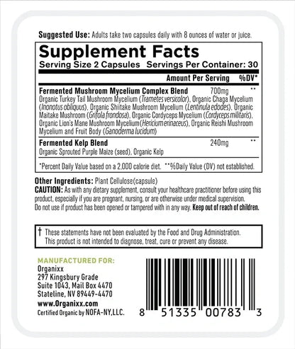 Organixx 7 Mushrooms Immune-Supporting Fermented Mushroom Blend, Organic Mushrooms