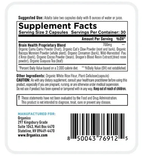 Organixx Brain Health 8 for Memory Support, Clarity & Concentration