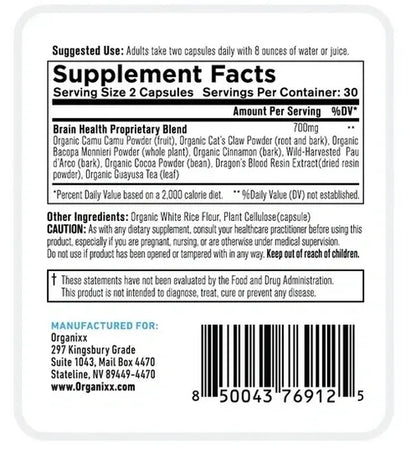 Organixx Brain Health 8 for Memory Support, Clarity & Concentration