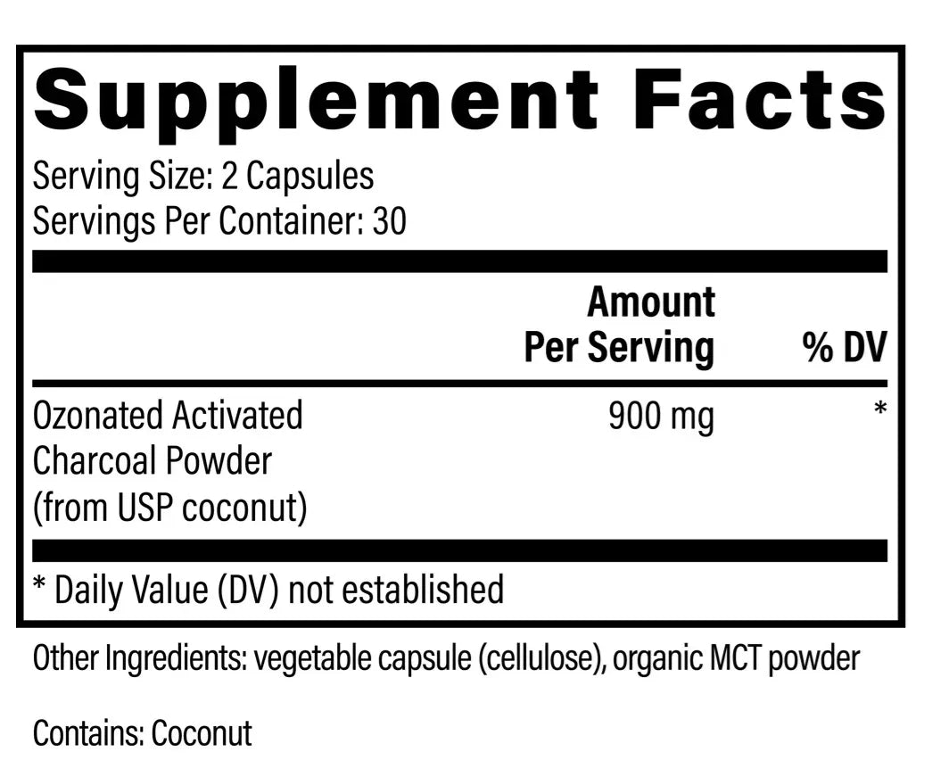 Ozonated Activated Charcoal 60 Capsules from Coconut