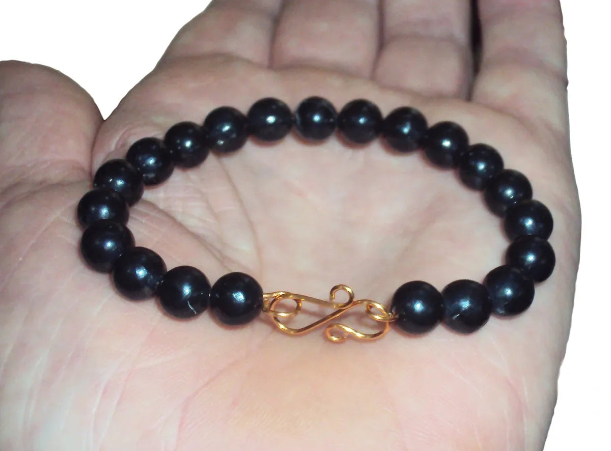 RUSSIAN SHUNGITE 8MM BEAD BRACELET KARELIAN SHUNGITE, COPPER EMF PROTECTION