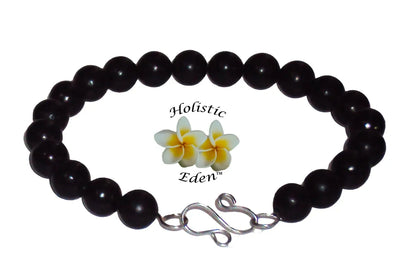 RUSSIAN SHUNGITE 8MM BEAD BRACELET KARELIAN SHUNGITE, STAINLESS STEEL WIRE