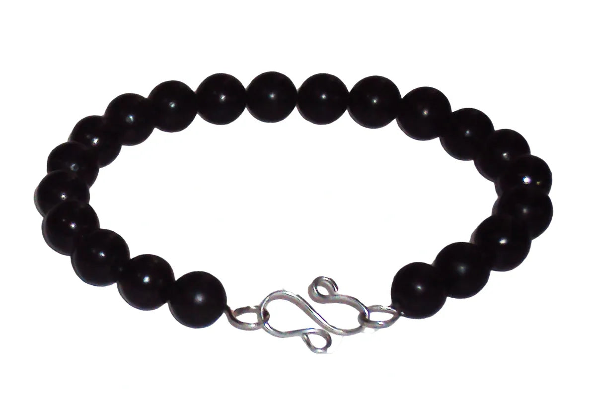 RUSSIAN SHUNGITE 8MM BEAD BRACELET KARELIAN SHUNGITE, STAINLESS STEEL WIRE