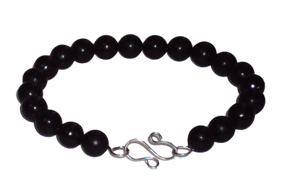 RUSSIAN SHUNGITE 8MM BEAD BRACELET KARELIAN SHUNGITE, STAINLESS STEEL WIRE