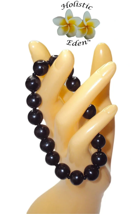 RUSSIAN SHUNGITE 9MM ELASTIC BEAD BRACELET 100% SOLID EMF PROTECTION