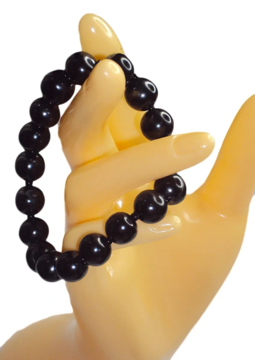 RUSSIAN SHUNGITE 9MM ELASTIC BEAD BRACELET 100% SOLID EMF PROTECTION