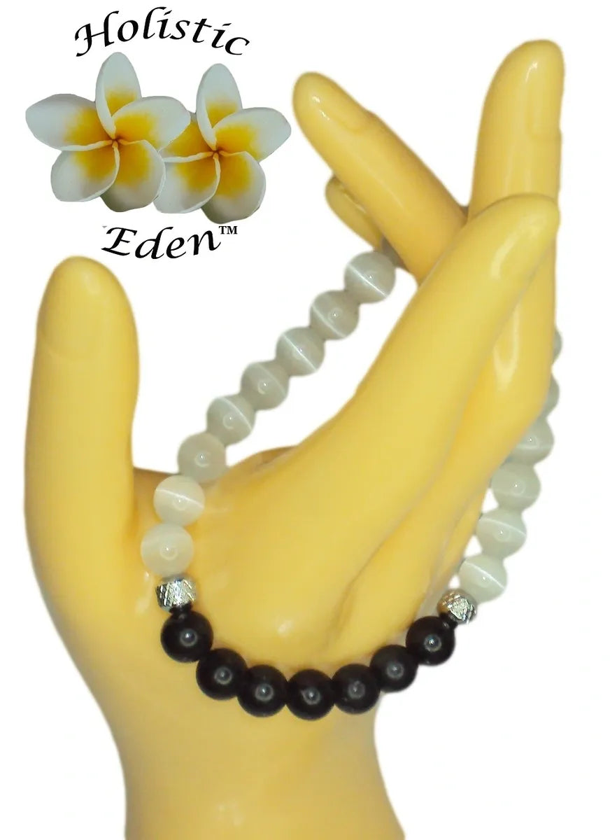 RUSSIAN SHUNGITE / MOROCCAN SELENITE 8MM BEAD BRACELET 100% SOLID EMF PROTECTION