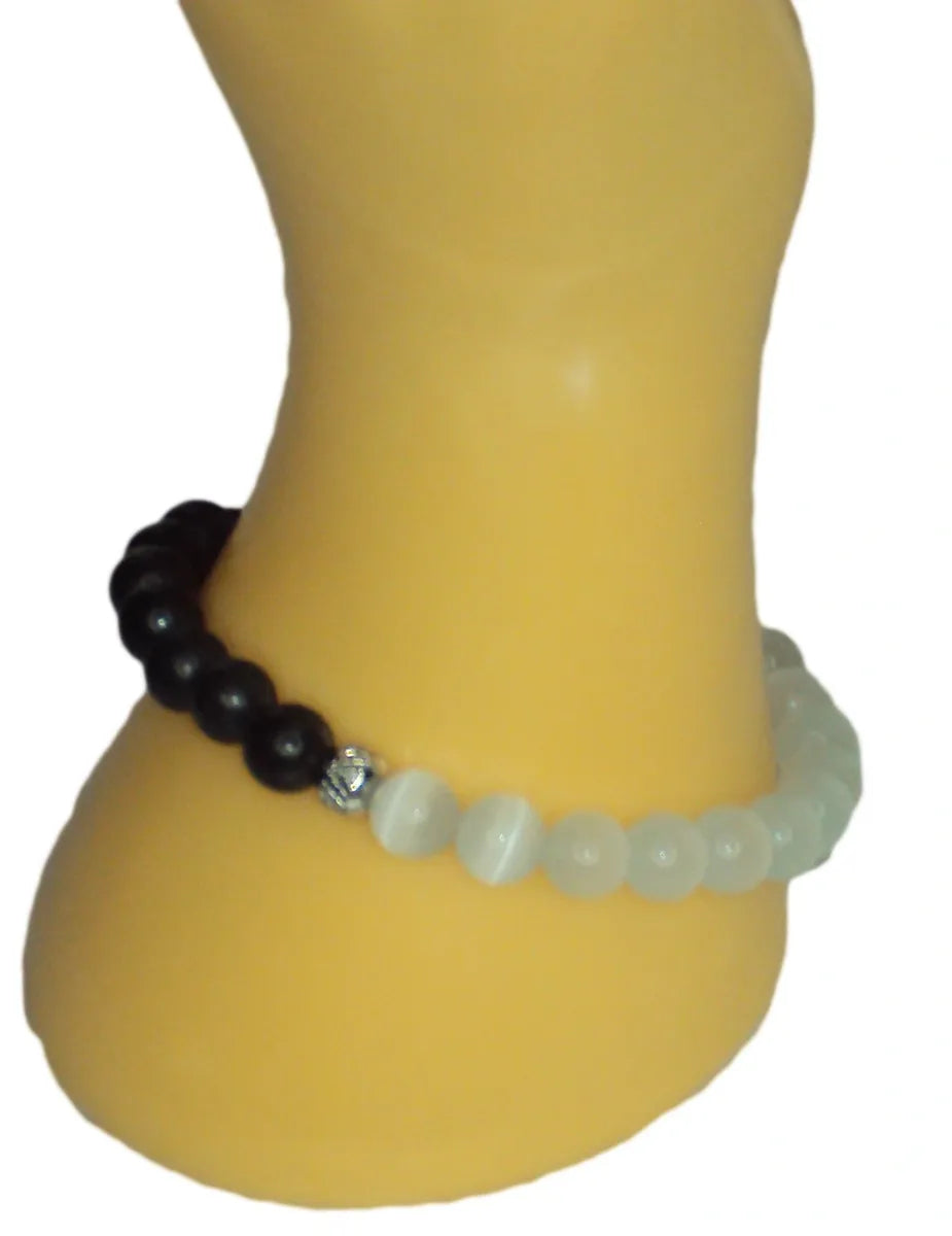 RUSSIAN SHUNGITE / MOROCCAN SELENITE 8MM BEAD BRACELET 100% SOLID EMF PROTECTION