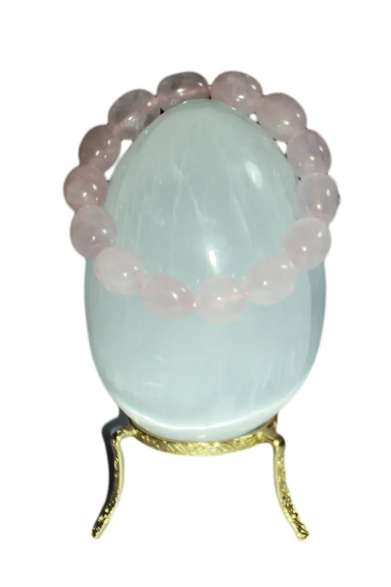 Rose Quartz Crystal Bracelet Large (12mm) Tumble Beads HIGH GRADE Bead Bangle