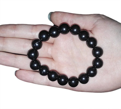 SHUNGITE 12mm BEAD BRACELET 100% SOLID KARELIAN SHUNGITE EMF PROTECTION