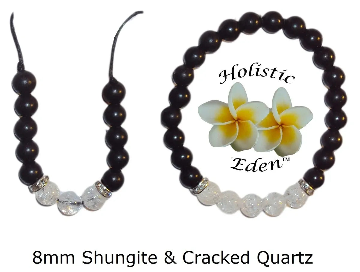 Shungite Bead Bracelet Pendant, Genuine Russian Shungite Cracked Quartz Necklace