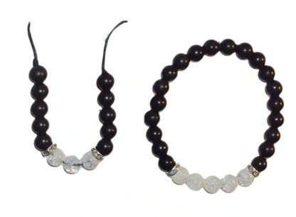 Shungite Bead Bracelet Pendant, Genuine Russian Shungite Cracked Quartz Necklace