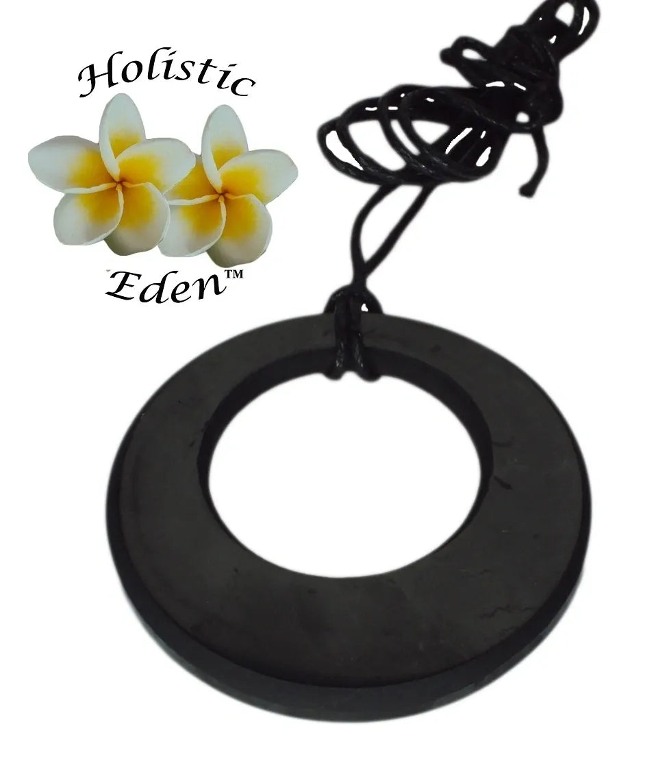 Shungite Circle in a Circle Pendant Necklace EMF Neutralising Healing Stone