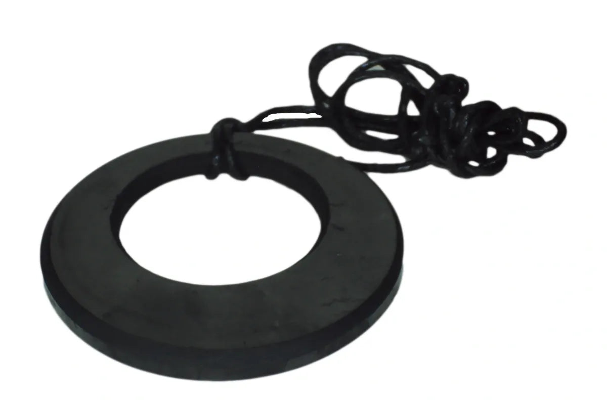 Shungite Circle in a Circle Pendant Necklace EMF Neutralising Healing Stone