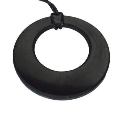 Shungite Circle in a Circle Pendant Necklace EMF Neutralising Healing Stone