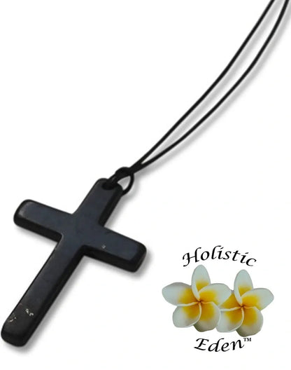 Shungite Cross Pendant Necklace EMF Protection Miracle Healing Stone
