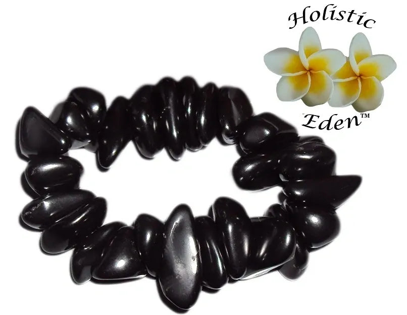 Shungite Crystal Bracelet Extra Large Chunky Tumbled Chip Stones, 15-20mm Pieces