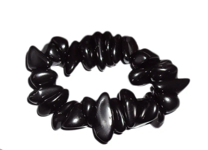 Shungite Crystal Bracelet Extra Large Chunky Tumbled Chip Stones, 15-20mm Pieces
