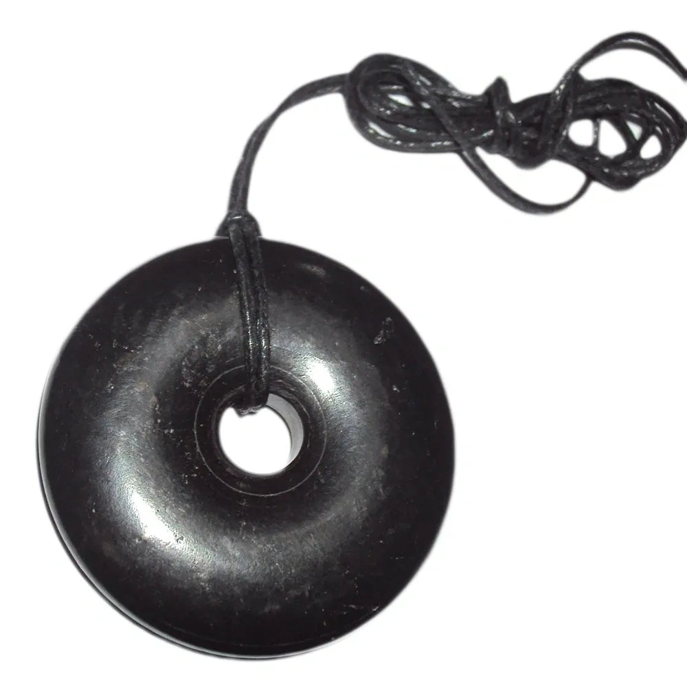 Shungite Donut Pendant Necklace EMF Protection Miracle Healing Stone 22g