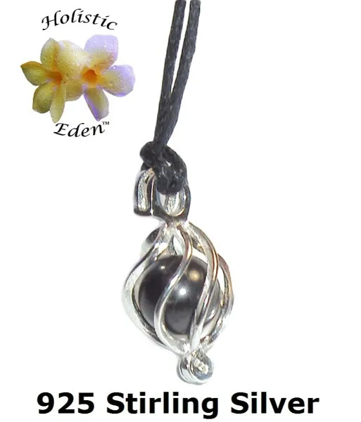 Shungite Pendant 925 Stirling Silver Necklace Locket Cage